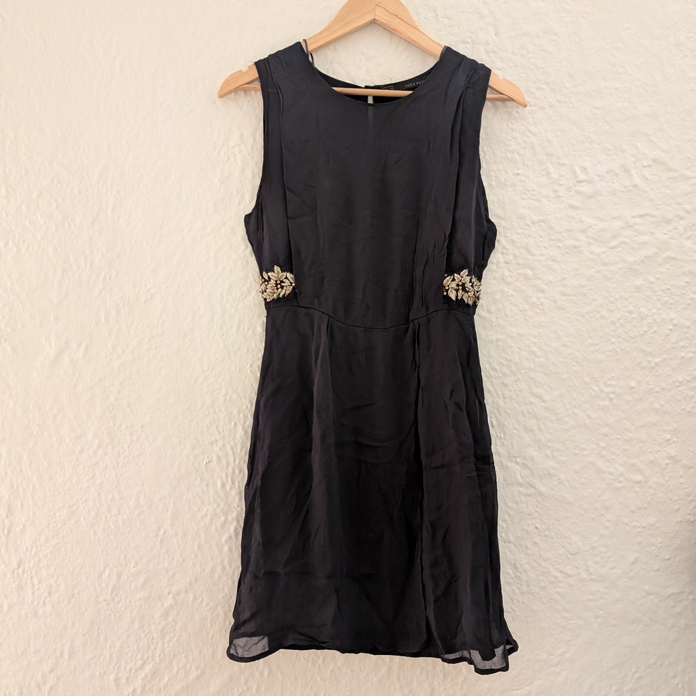 Zara Blue-Black Mini Dress with Gold Details